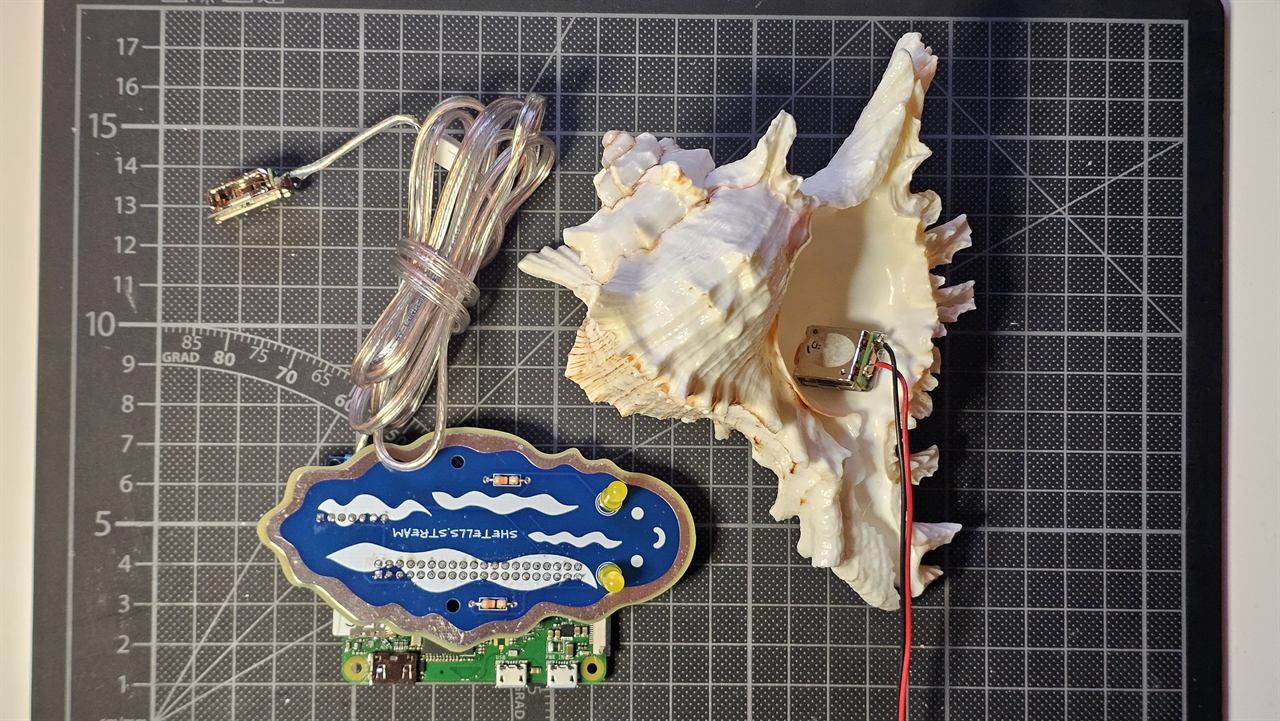 The electronics next to the shell, with the transducer inside it