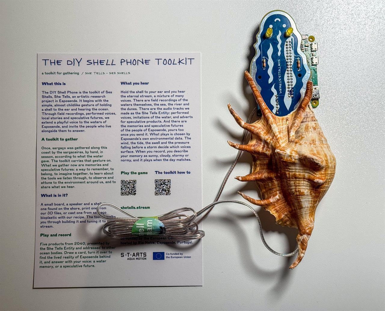 The assembled kit connected to a large shell, on the toolkit card