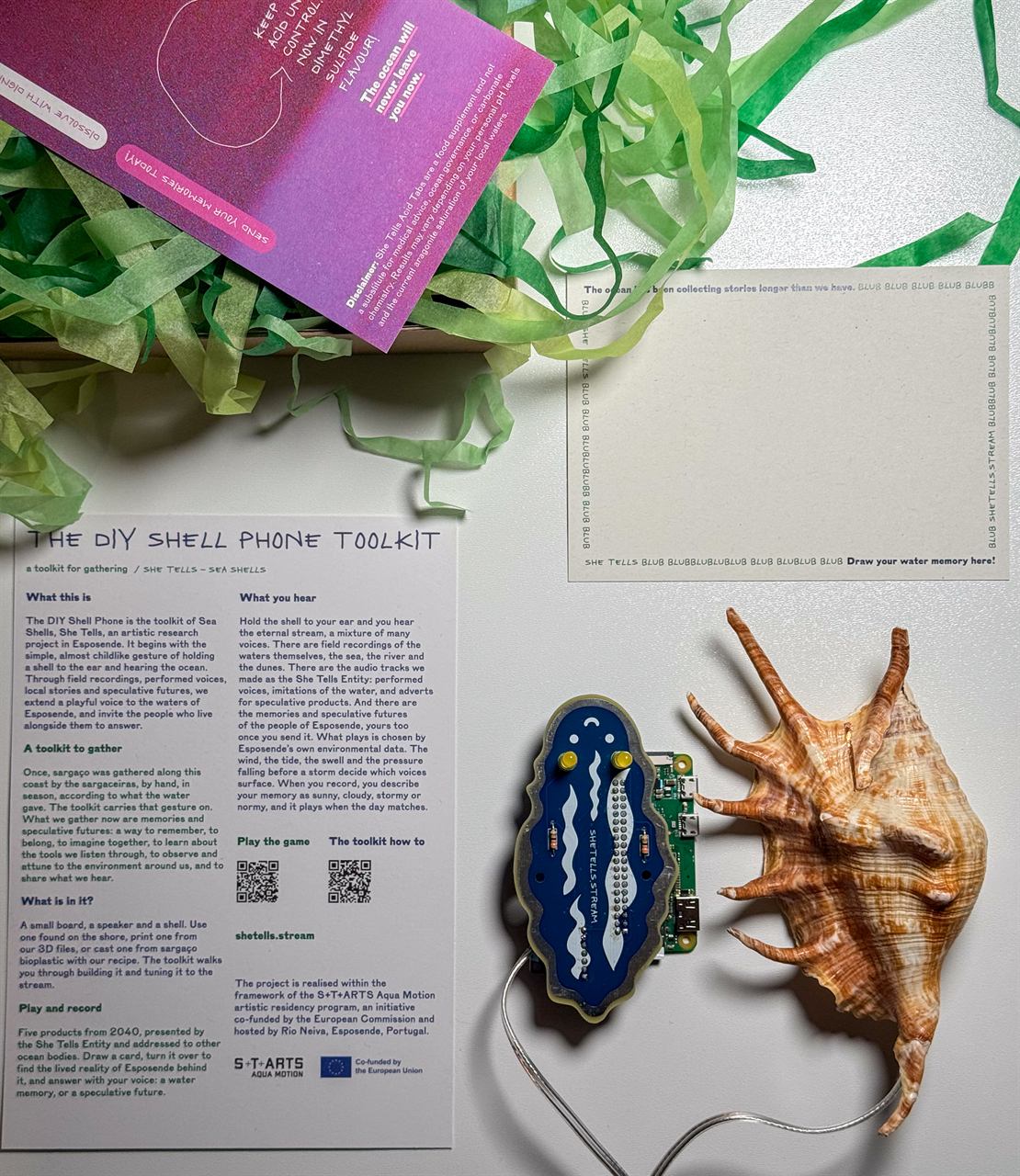 The toolkit card, a postcard and the assembled kit
